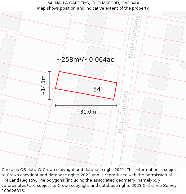 54, NALLA GARDENS, CHELMSFORD, CM1 4AX: Plot and title map