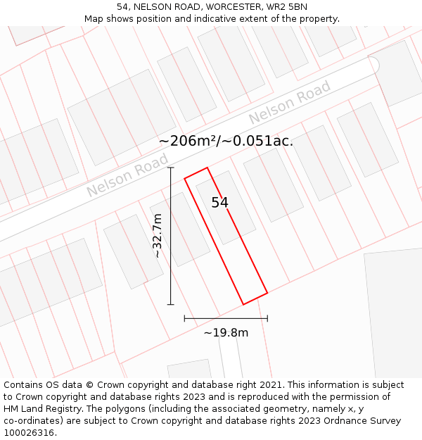 54, NELSON ROAD, WORCESTER, WR2 5BN: Plot and title map