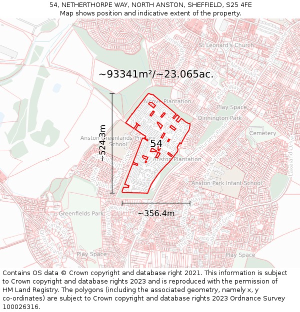 54, NETHERTHORPE WAY, NORTH ANSTON, SHEFFIELD, S25 4FE: Plot and title map