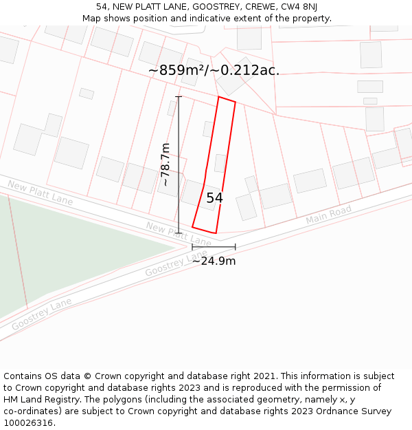 54, NEW PLATT LANE, GOOSTREY, CREWE, CW4 8NJ: Plot and title map