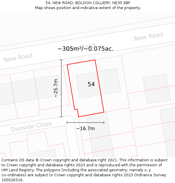 54, NEW ROAD, BOLDON COLLIERY, NE35 9BF: Plot and title map