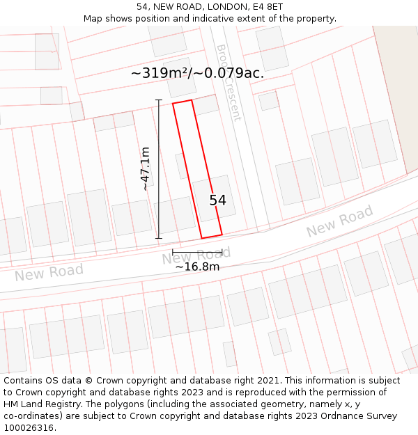 54, NEW ROAD, LONDON, E4 8ET: Plot and title map