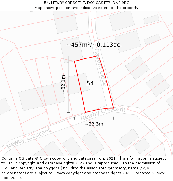 54, NEWBY CRESCENT, DONCASTER, DN4 9BG: Plot and title map