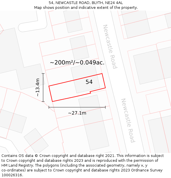 54, NEWCASTLE ROAD, BLYTH, NE24 4AL: Plot and title map
