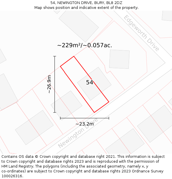 54, NEWINGTON DRIVE, BURY, BL8 2DZ: Plot and title map