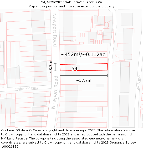 54, NEWPORT ROAD, COWES, PO31 7PW: Plot and title map