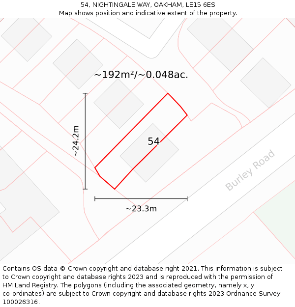 54, NIGHTINGALE WAY, OAKHAM, LE15 6ES: Plot and title map
