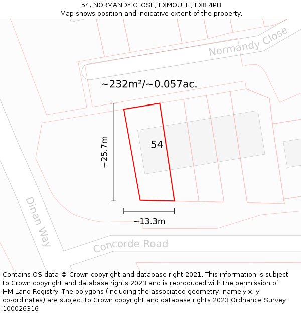 54, NORMANDY CLOSE, EXMOUTH, EX8 4PB: Plot and title map