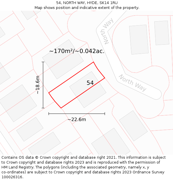 54, NORTH WAY, HYDE, SK14 1RU: Plot and title map