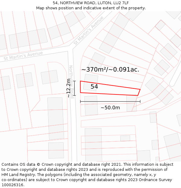 54, NORTHVIEW ROAD, LUTON, LU2 7LF: Plot and title map