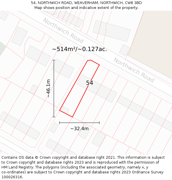 54, NORTHWICH ROAD, WEAVERHAM, NORTHWICH, CW8 3BD: Plot and title map