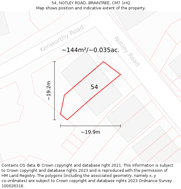 54, NOTLEY ROAD, BRAINTREE, CM7 1HQ: Plot and title map