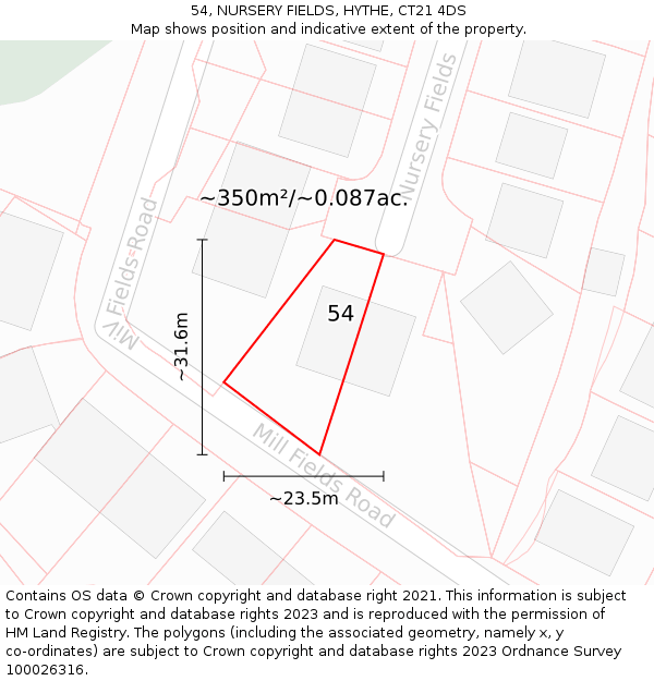 54, NURSERY FIELDS, HYTHE, CT21 4DS: Plot and title map