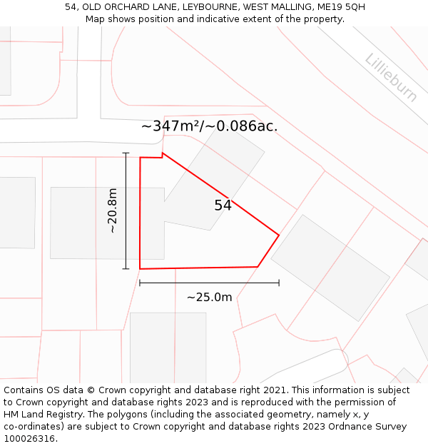54, OLD ORCHARD LANE, LEYBOURNE, WEST MALLING, ME19 5QH: Plot and title map