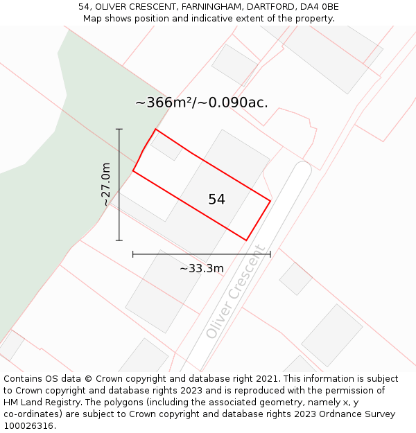 54, OLIVER CRESCENT, FARNINGHAM, DARTFORD, DA4 0BE: Plot and title map