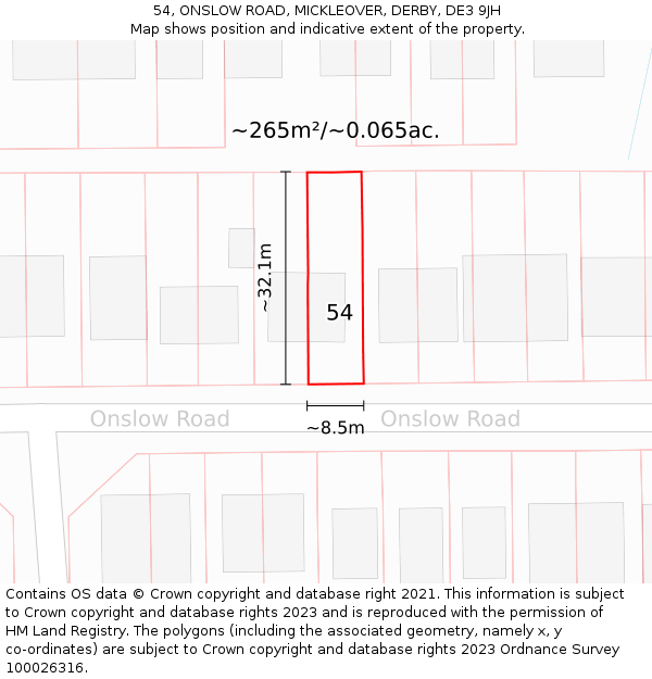 54, ONSLOW ROAD, MICKLEOVER, DERBY, DE3 9JH: Plot and title map