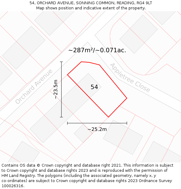 54, ORCHARD AVENUE, SONNING COMMON, READING, RG4 9LT: Plot and title map