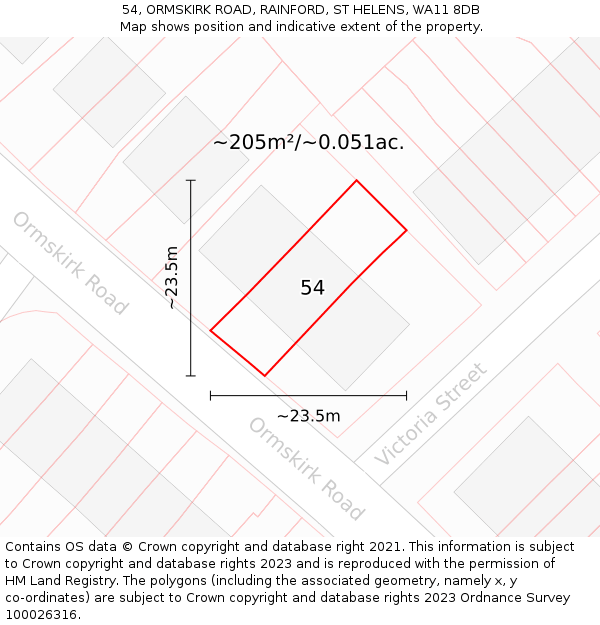 54, ORMSKIRK ROAD, RAINFORD, ST HELENS, WA11 8DB: Plot and title map