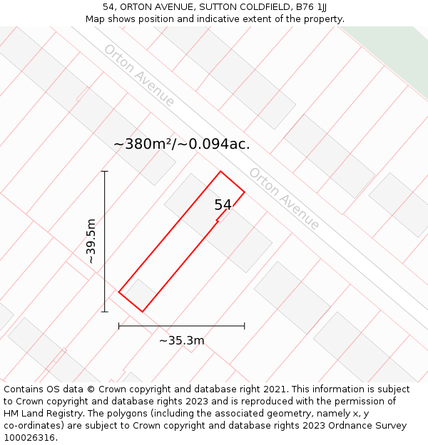 54, ORTON AVENUE, SUTTON COLDFIELD, B76 1JJ: Plot and title map