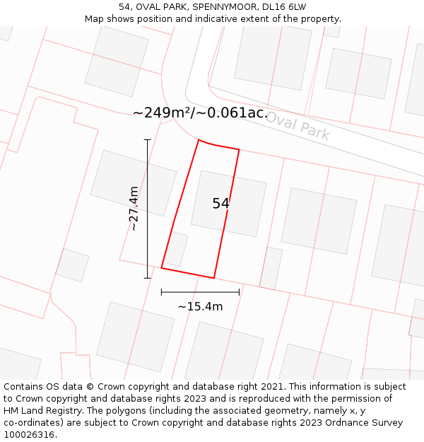 54, OVAL PARK, SPENNYMOOR, DL16 6LW: Plot and title map