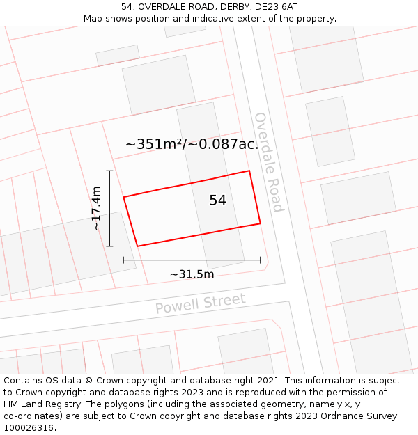 54, OVERDALE ROAD, DERBY, DE23 6AT: Plot and title map