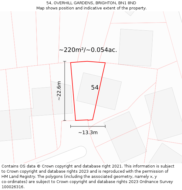 54, OVERHILL GARDENS, BRIGHTON, BN1 8ND: Plot and title map