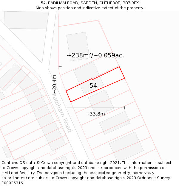 54, PADIHAM ROAD, SABDEN, CLITHEROE, BB7 9EX: Plot and title map