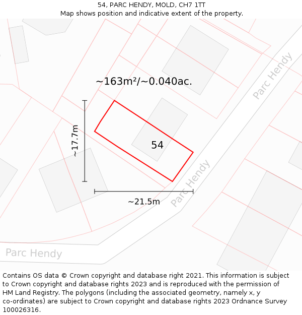 54, PARC HENDY, MOLD, CH7 1TT: Plot and title map