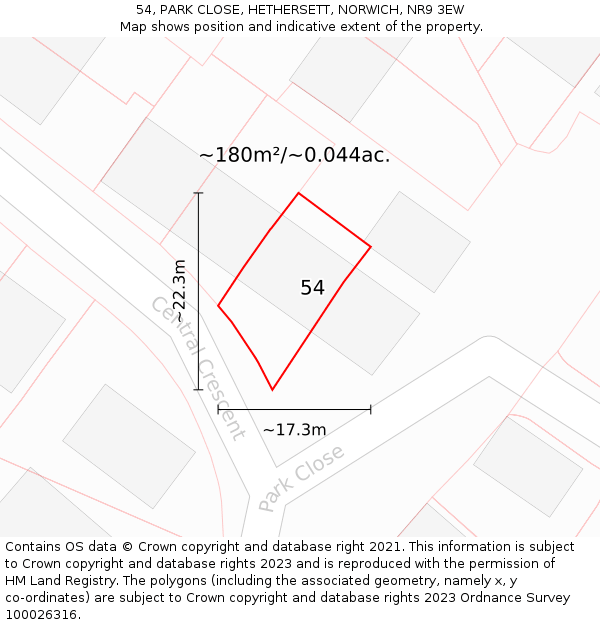 54, PARK CLOSE, HETHERSETT, NORWICH, NR9 3EW: Plot and title map