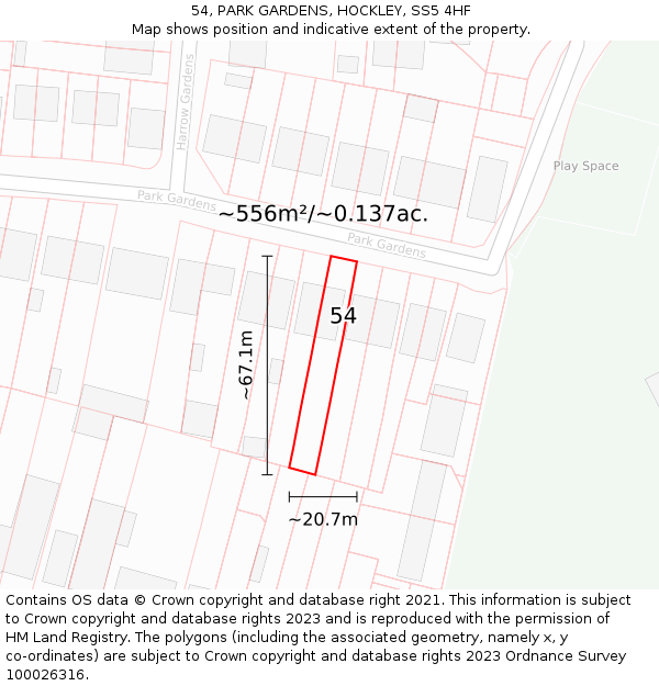 54, PARK GARDENS, HOCKLEY, SS5 4HF: Plot and title map