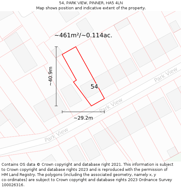 54, PARK VIEW, PINNER, HA5 4LN: Plot and title map
