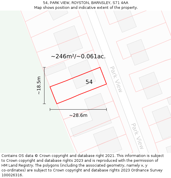 54, PARK VIEW, ROYSTON, BARNSLEY, S71 4AA: Plot and title map