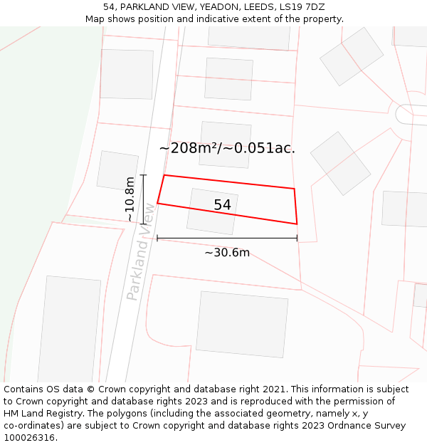 54, PARKLAND VIEW, YEADON, LEEDS, LS19 7DZ: Plot and title map