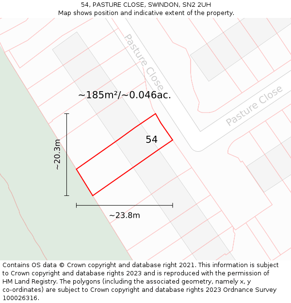 54, PASTURE CLOSE, SWINDON, SN2 2UH: Plot and title map