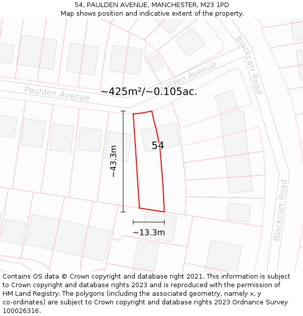 54, PAULDEN AVENUE, MANCHESTER, M23 1PD: Plot and title map
