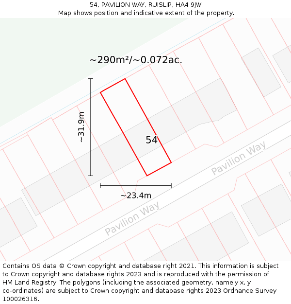 54, PAVILION WAY, RUISLIP, HA4 9JW: Plot and title map