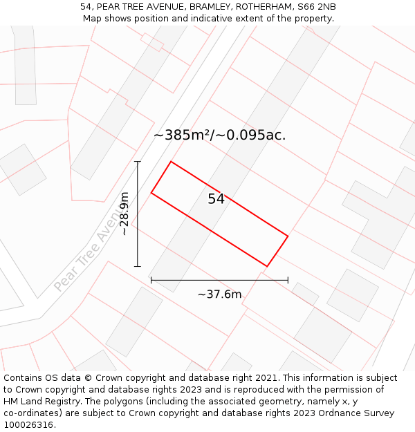 54, PEAR TREE AVENUE, BRAMLEY, ROTHERHAM, S66 2NB: Plot and title map