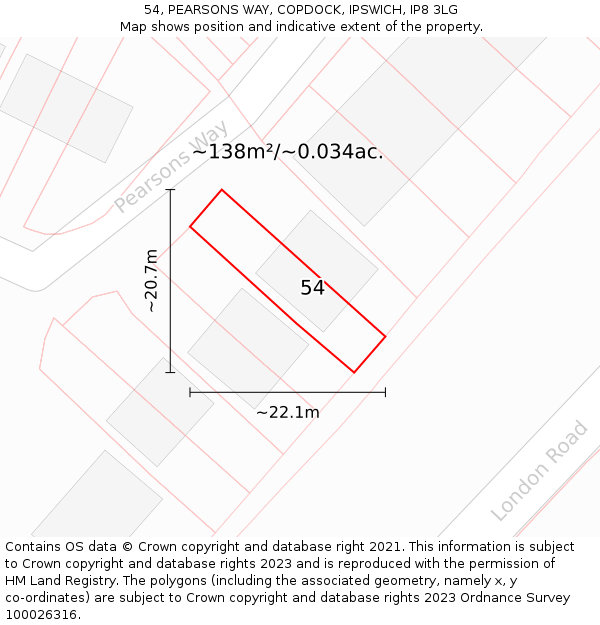 54, PEARSONS WAY, COPDOCK, IPSWICH, IP8 3LG: Plot and title map