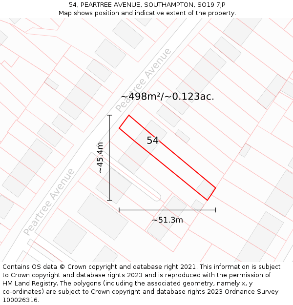 54, PEARTREE AVENUE, SOUTHAMPTON, SO19 7JP: Plot and title map