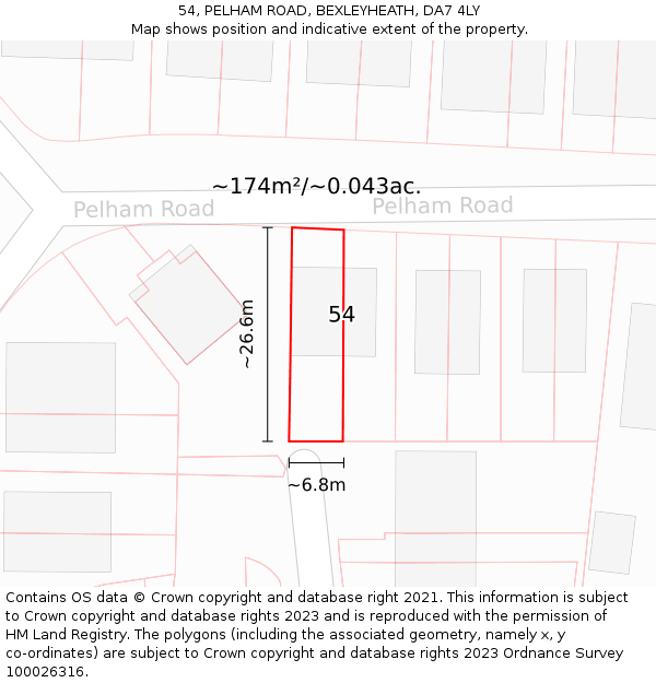 54, PELHAM ROAD, BEXLEYHEATH, DA7 4LY: Plot and title map