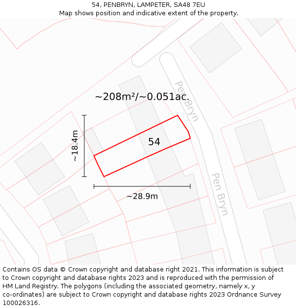 54, PENBRYN, LAMPETER, SA48 7EU: Plot and title map