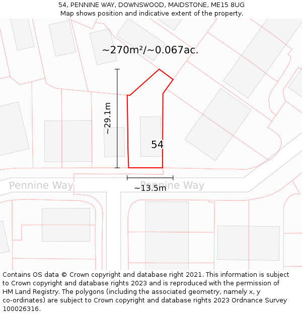 54, PENNINE WAY, DOWNSWOOD, MAIDSTONE, ME15 8UG: Plot and title map