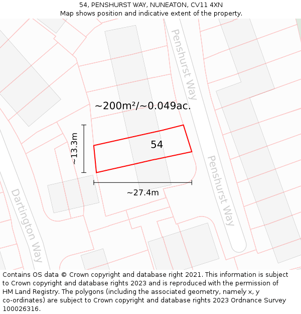 54, PENSHURST WAY, NUNEATON, CV11 4XN: Plot and title map
