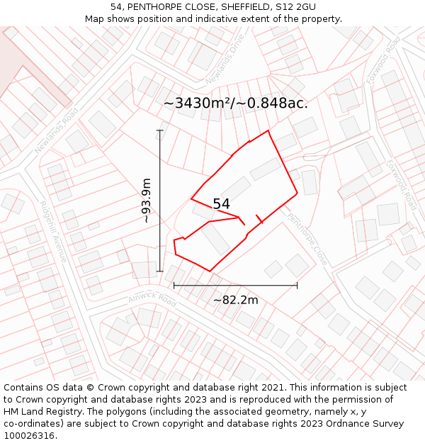 54, PENTHORPE CLOSE, SHEFFIELD, S12 2GU: Plot and title map