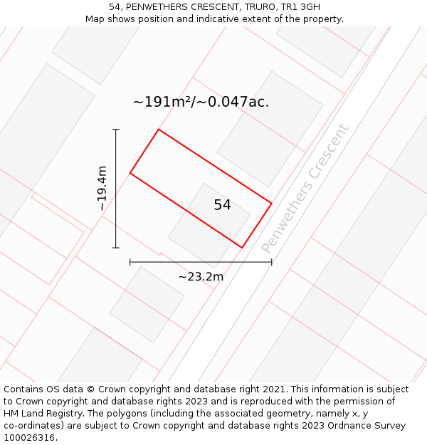 54, PENWETHERS CRESCENT, TRURO, TR1 3GH: Plot and title map