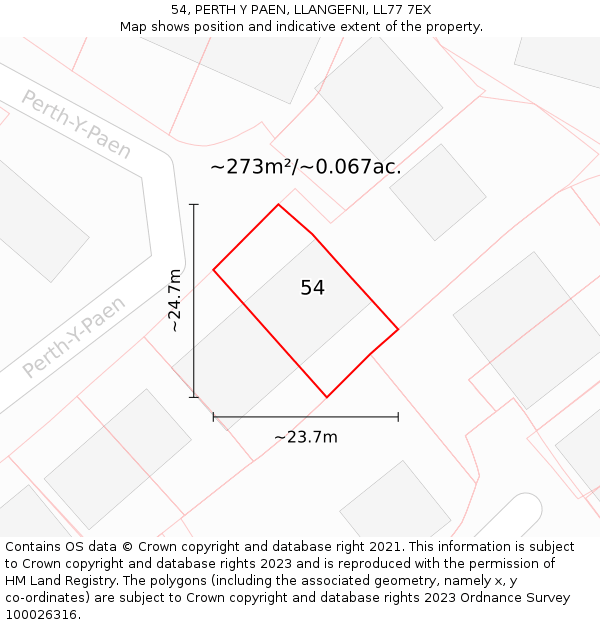 54, PERTH Y PAEN, LLANGEFNI, LL77 7EX: Plot and title map