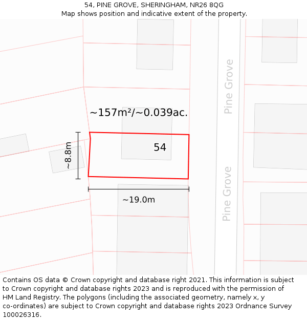 54, PINE GROVE, SHERINGHAM, NR26 8QG: Plot and title map