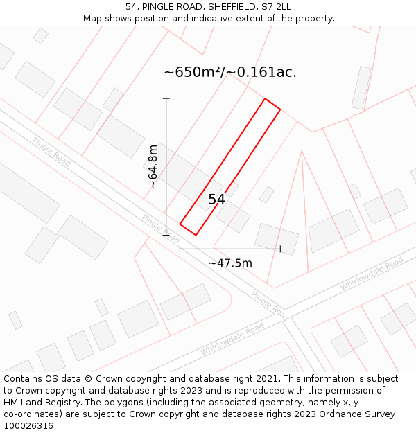 54, PINGLE ROAD, SHEFFIELD, S7 2LL: Plot and title map