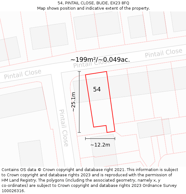 54, PINTAIL CLOSE, BUDE, EX23 8FQ: Plot and title map