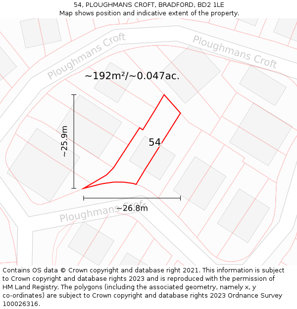 54, PLOUGHMANS CROFT, BRADFORD, BD2 1LE: Plot and title map